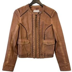 Anthropologie Brown Hei Hei Vegan Leather Bomber Jacket. Size M. EUC